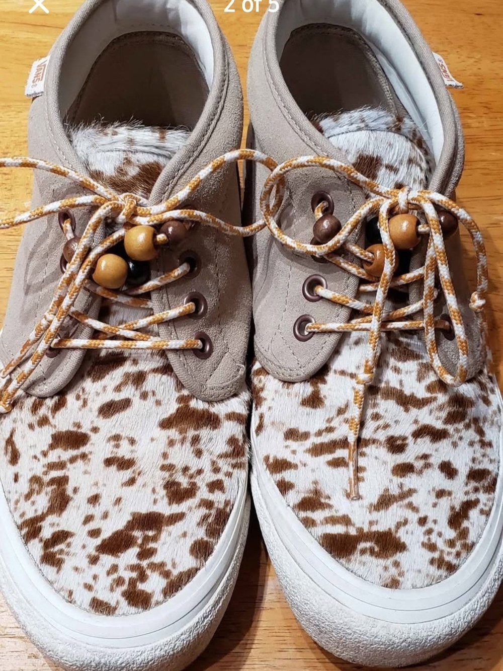 Vans Women's Brown and White Cowhide Pattern Lace-Up Sneakers